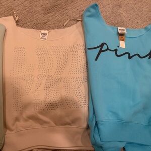 PINK Victoria's Secret Cream and Blue Off-the-Shoulder Sweaters